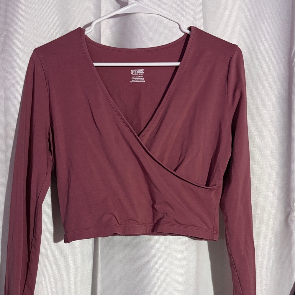 Blend of purple and pink, crossover long sleeve shirt. Brand: Pink